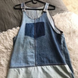 Topshop Denim Colorblock Overal Dress